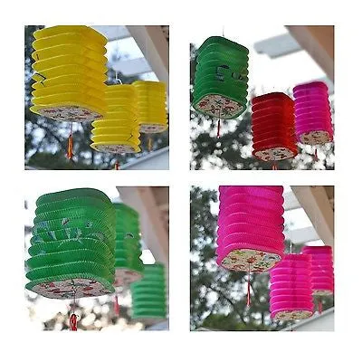 3 Square Asian Style Chinese Fan Lanterns  Hanging Multi Color