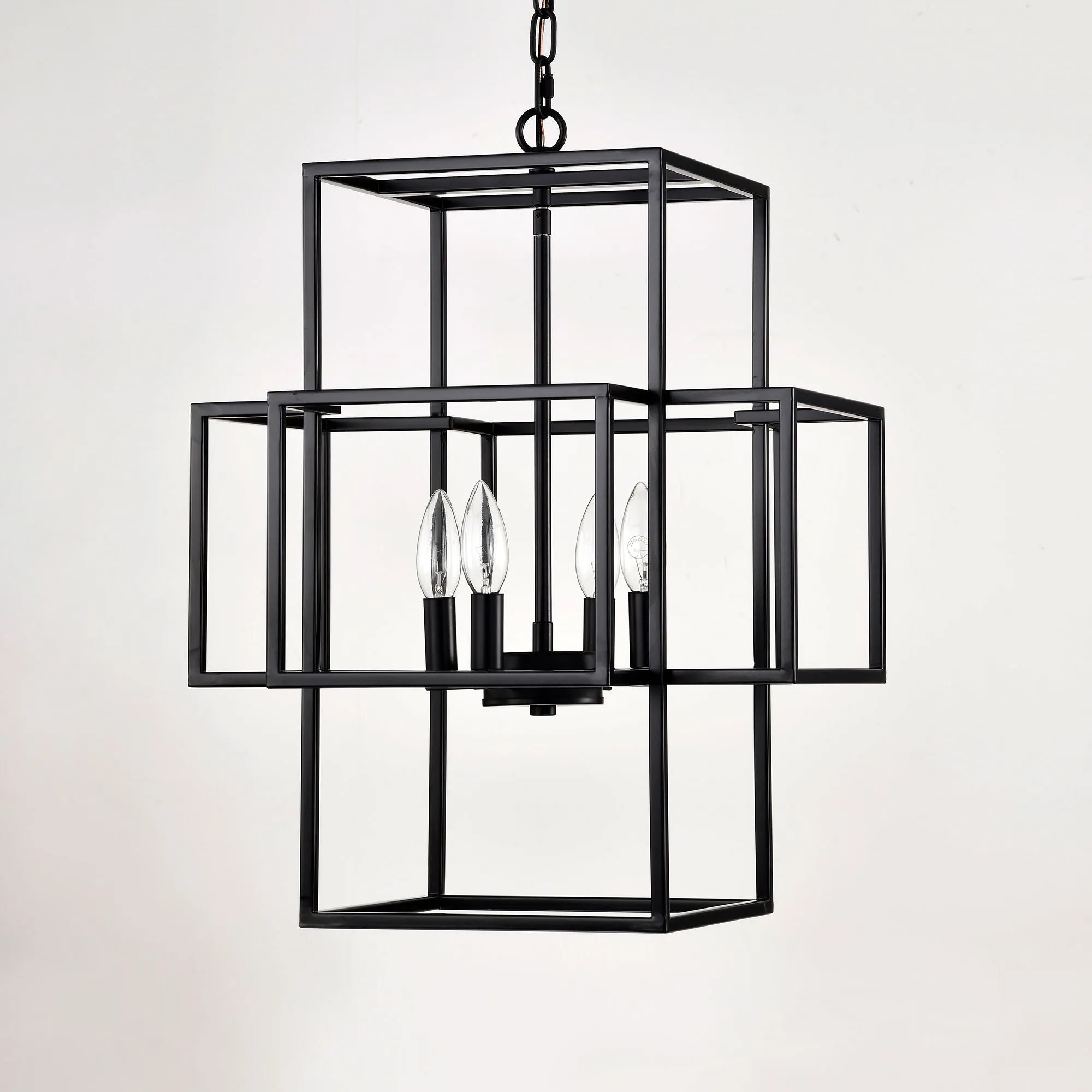 4 Light Metal Lantern Tiered Pendant Hanging Light Fixtures, Industrial Farmhouse Adjustable Height Chandeliers For Dining Room Hallway Foyer Entryway (E12 Bulbs Not Included)