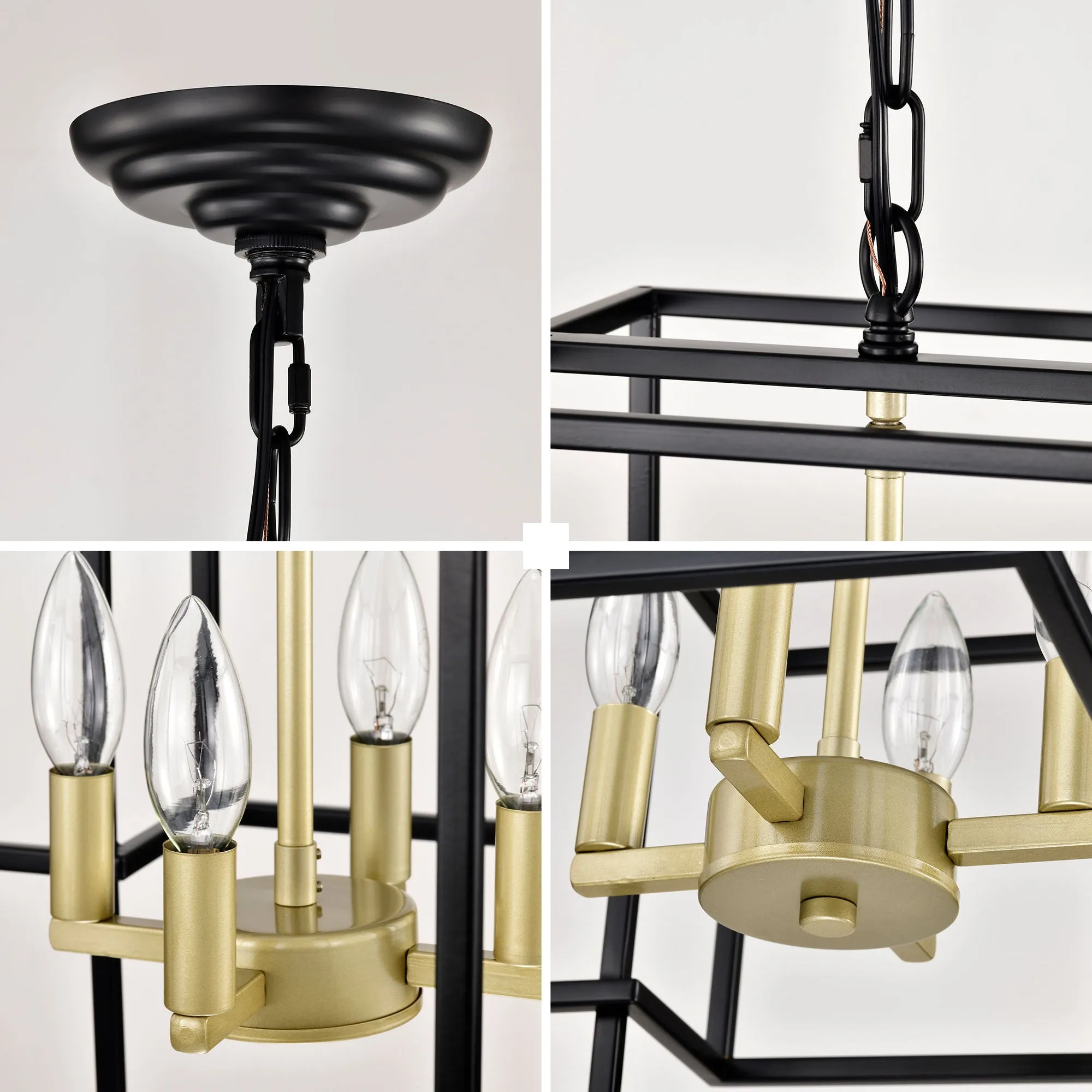 4 Light Metal Lantern Tiered Pendant Hanging Light Fixtures, Industrial Farmhouse Adjustable Height Chandeliers For Dining Room Hallway Foyer Entryway (E12 Bulbs Not Included)