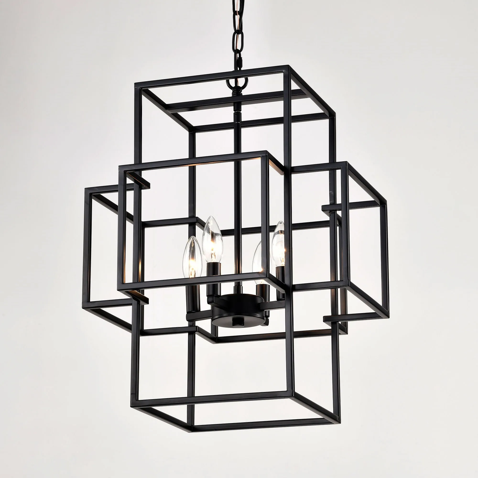 4 Light Metal Lantern Tiered Pendant Hanging Light Fixtures, Industrial Farmhouse Adjustable Height Chandeliers For Dining Room Hallway Foyer Entryway (E12 Bulbs Not Included)