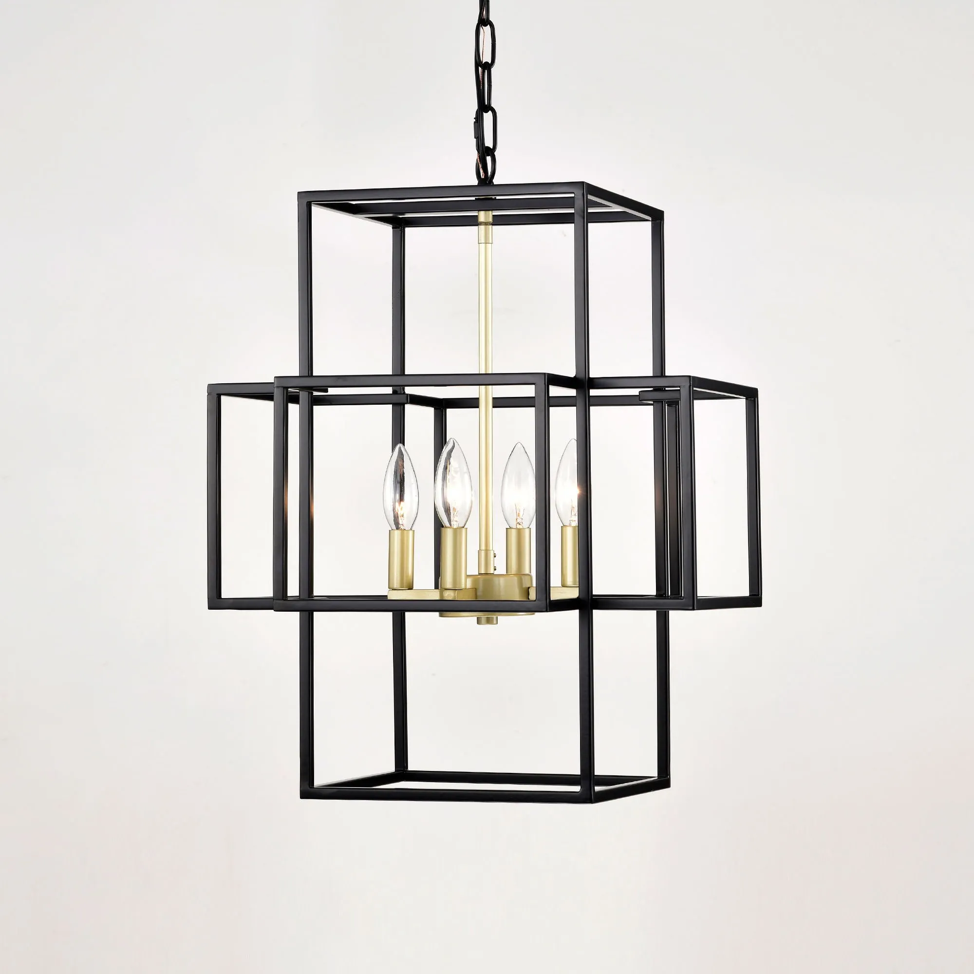 4 Light Metal Lantern Tiered Pendant Hanging Light Fixtures, Industrial Farmhouse Adjustable Height Chandeliers For Dining Room Hallway Foyer Entryway (E12 Bulbs Not Included)
