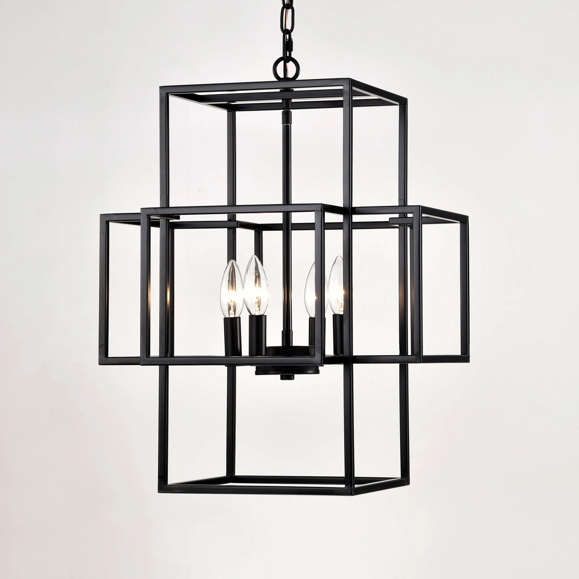 4 Light Metal Lantern Tiered Pendant Hanging Light Fixtures, Industrial Farmhouse Adjustable Height Chandeliers For Dining Room Hallway Foyer Entryway (E12 Bulbs Not Included)
