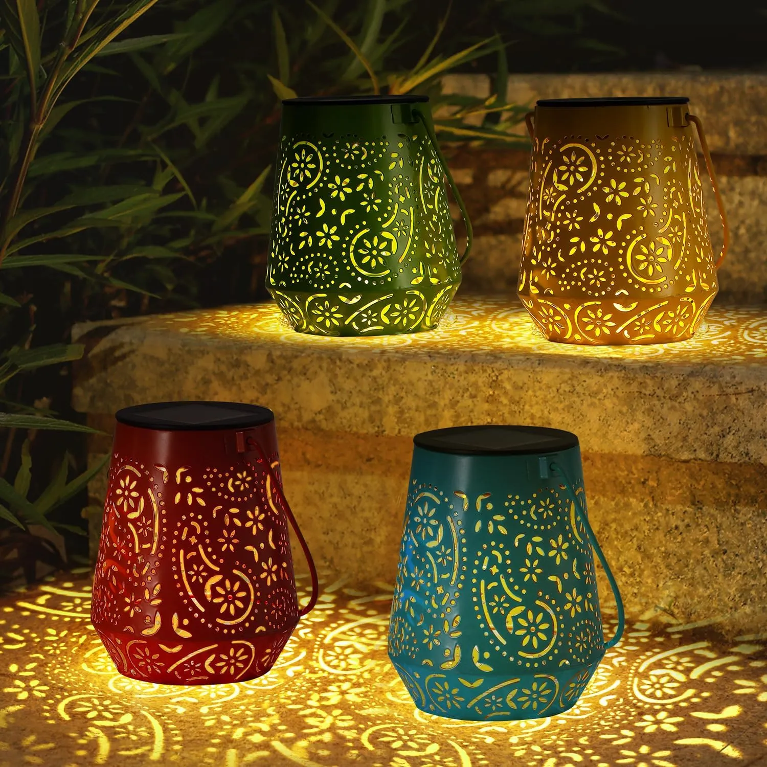 4 Pack Solar Lanterns Outdoor Waterproof Solar Lights Gifts for Women Garden Decor LED Hanging Solar Powered Lantern with Handle for Outside Patio Yard Table Fence, Gardening Gift