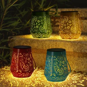 4 Pack Solar Lanterns Outdoor Waterproof Solar Lights Gifts for Women Garden Decor LED Hanging Solar Powered Lantern with Handle for Outside Patio Yard Table Fence, Gardening Gift