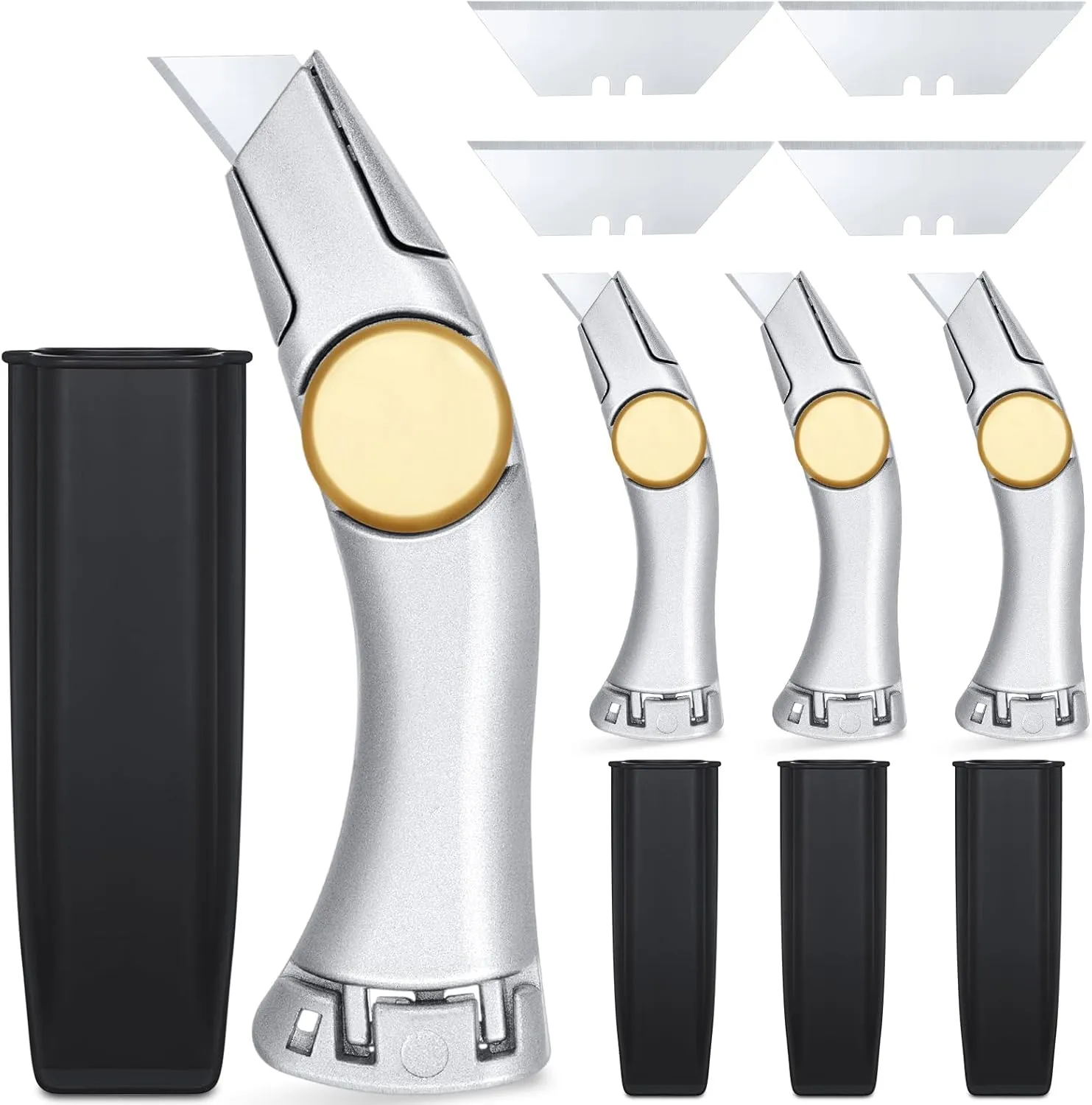 4 Pcs Silver Fixed Blade Roofing Knife Vinyl Drywall Knife with Replacement Fixed Utility Blades Heavy Duty Roofer's Roofing Tools Cutter with Holster Belt Clip for Carpet