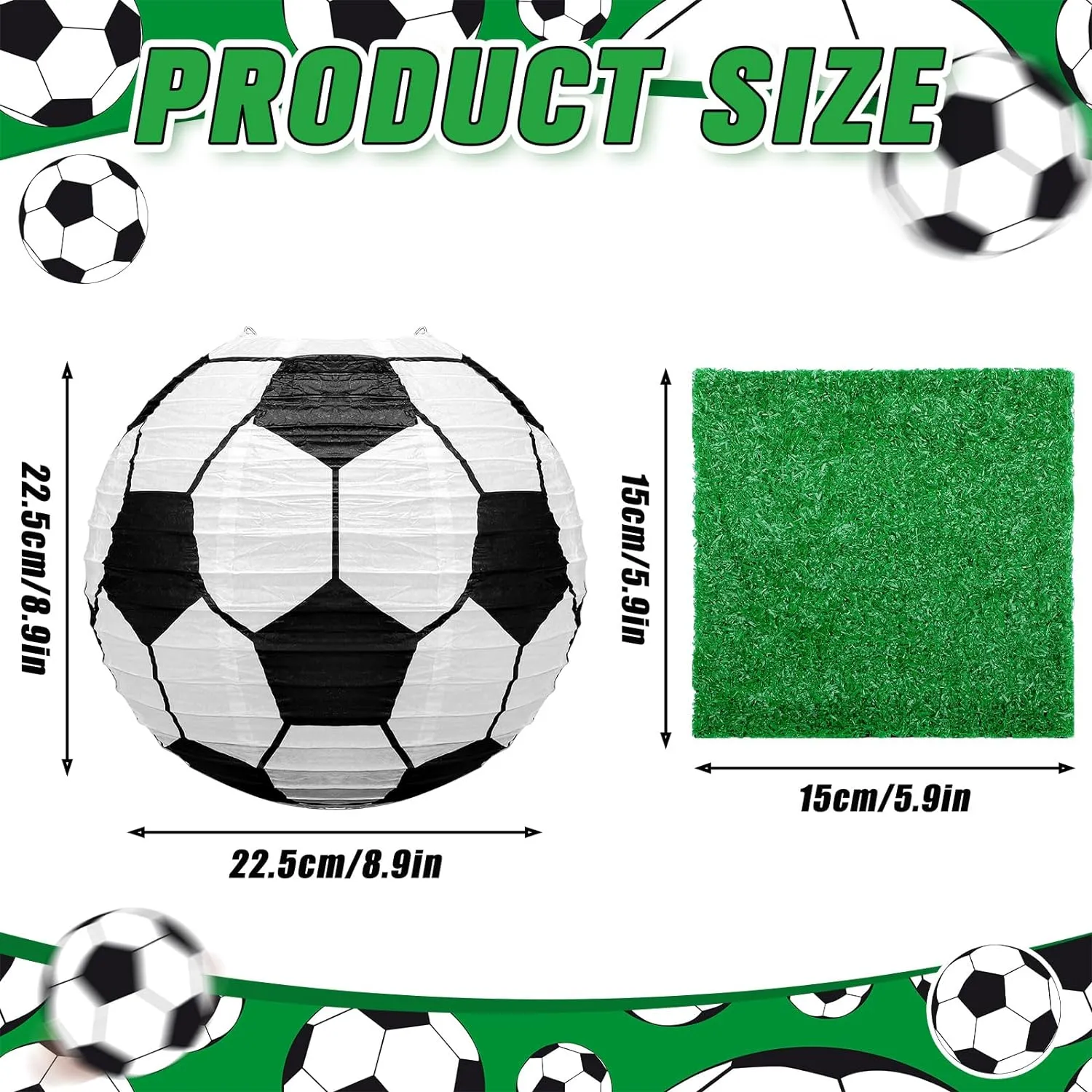 4 Pcs Soccer Table Centerpiece Decoration Paper Lantern Set with 4 Pcs Grass Squares Sports Game Lantern Fake Grass Turf Patch Soccer Table Decor Faux Grass Decor Birthday Party Supplies