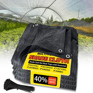 40% Shade Cloth 10x20 FT, Black UV-Resistant Sunblock Mesh Tarp for Garden, Greenhouse, Raised Beds, Vegetables & Flower Shade Cover from Sun