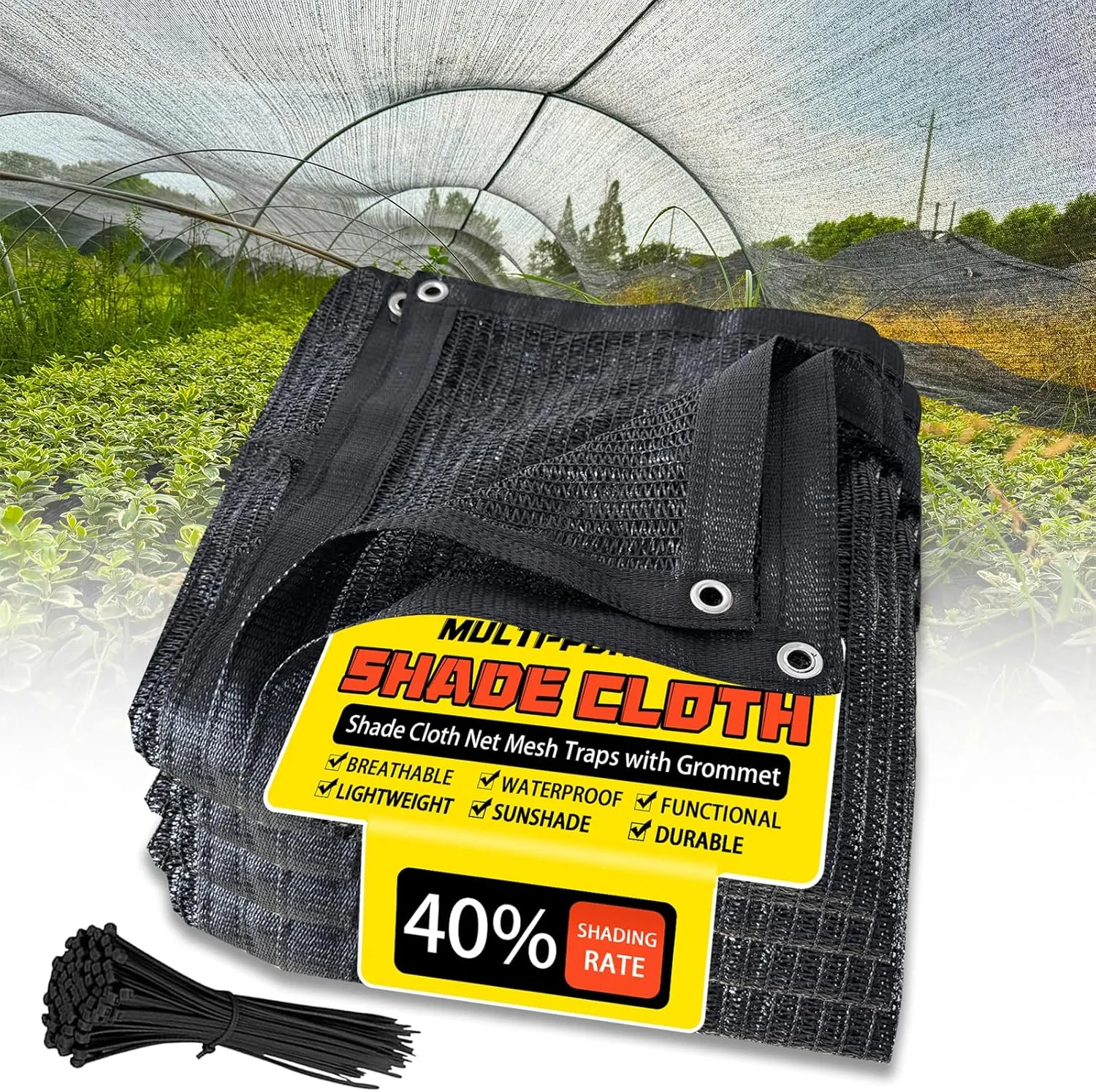 40% Shade Cloth 10x20 FT, Black UV-Resistant Sunblock Mesh Tarp for Garden, Greenhouse, Raised Beds, Vegetables & Flower Shade Cover from Sun