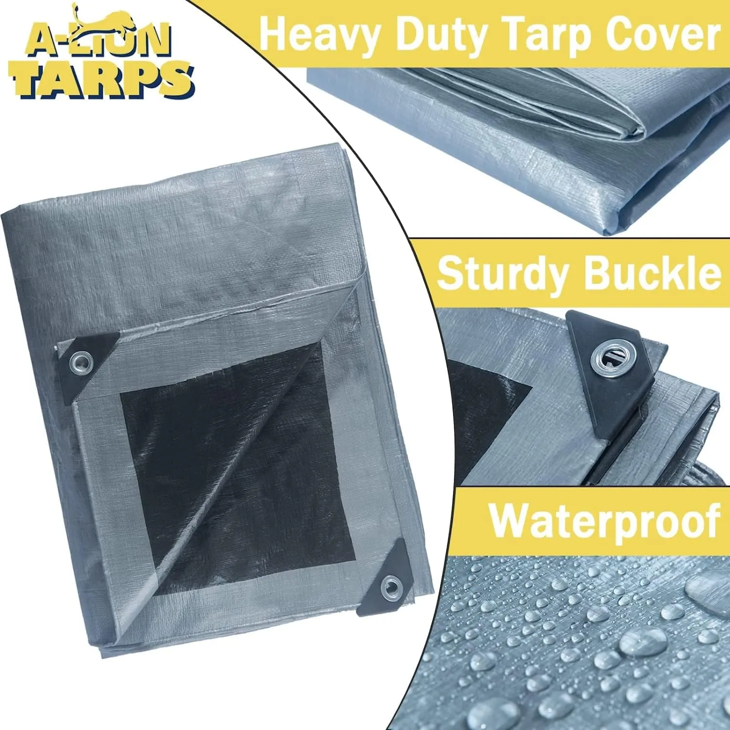 40x60 Heavy Duty Tarp Cove Multi Purpose Protective Cover - Durable, Waterproof, Weather Proof, Rip and Tear Resistant - Extra Thick 12 Mil Polyethylene, Siver/Black