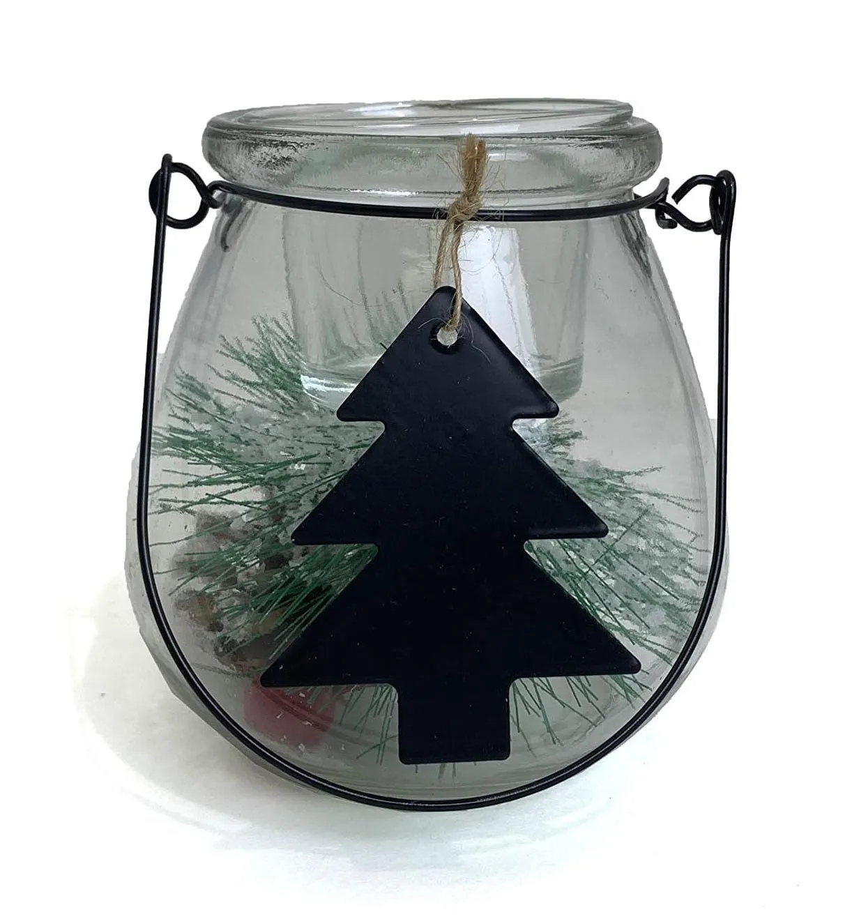 4.3" Holiday Glass Lantern with Tealight Holder and Floral Accent