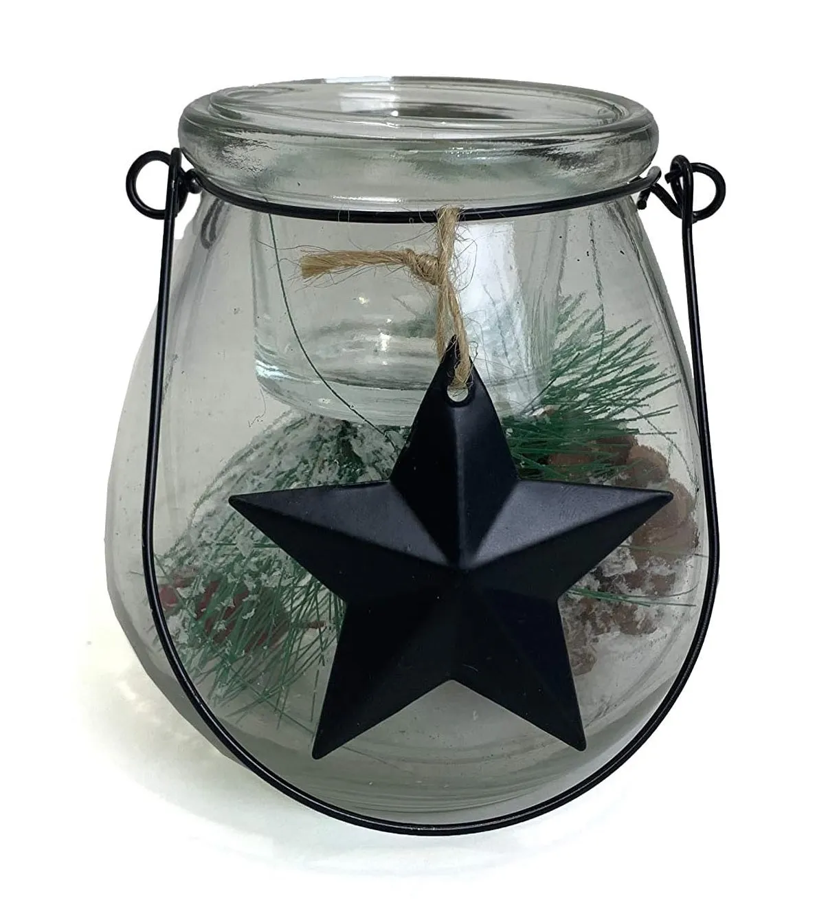 4.3" Holiday Glass Lantern with Tealight Holder and Floral Accent