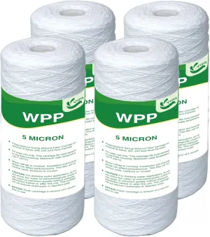 5 Micron Water Filter 10" x 4.5", 10-inch Whole House Heavy Duty String Wound Sediment Pre-Filters for Well Water, Replacement Cartridge for WP5BB97P, RS22, SWC-45-1005, PC10, 355214-45, 4-Pack