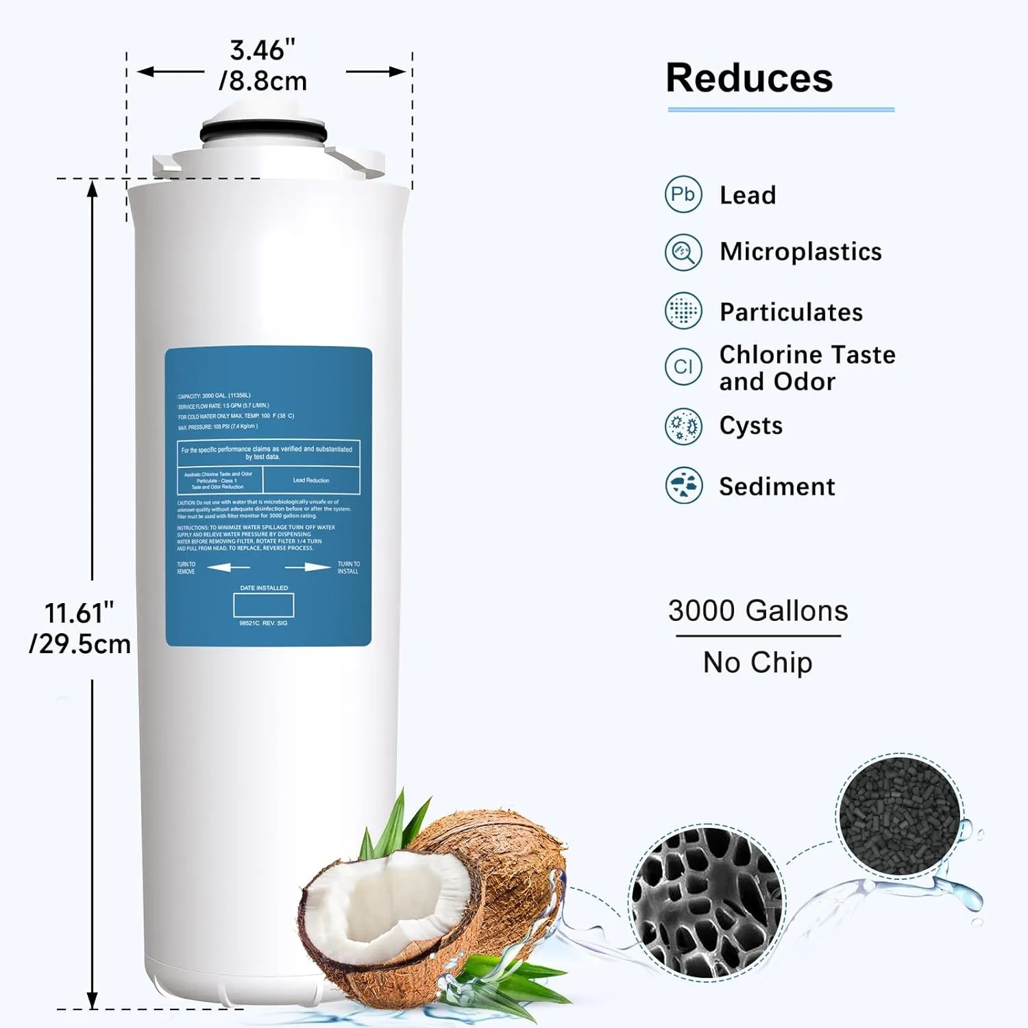51300C Replacement Filters Compatible with Elkay 51300C EzH2O EWF3000 (No Chip - 3 Pack)