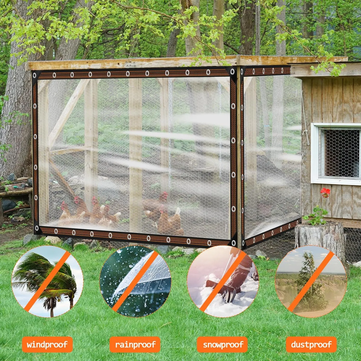 6.6x13 FT Clear Waterproof Tarps Heavy Duty Outdoor Garden Rainproof Covering,Clear Vinyl Tarp with Grommets,Transparent Waterproof Tarpaulin for Covering Henhouse Porch Canopy Plant Camping