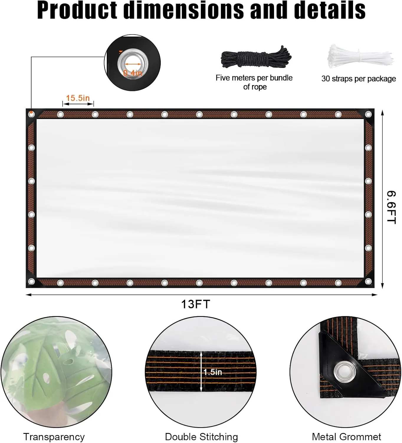 6.6x13 FT Clear Waterproof Tarps Heavy Duty Outdoor Garden Rainproof Covering,Clear Vinyl Tarp with Grommets,Transparent Waterproof Tarpaulin for Covering Henhouse Porch Canopy Plant Camping