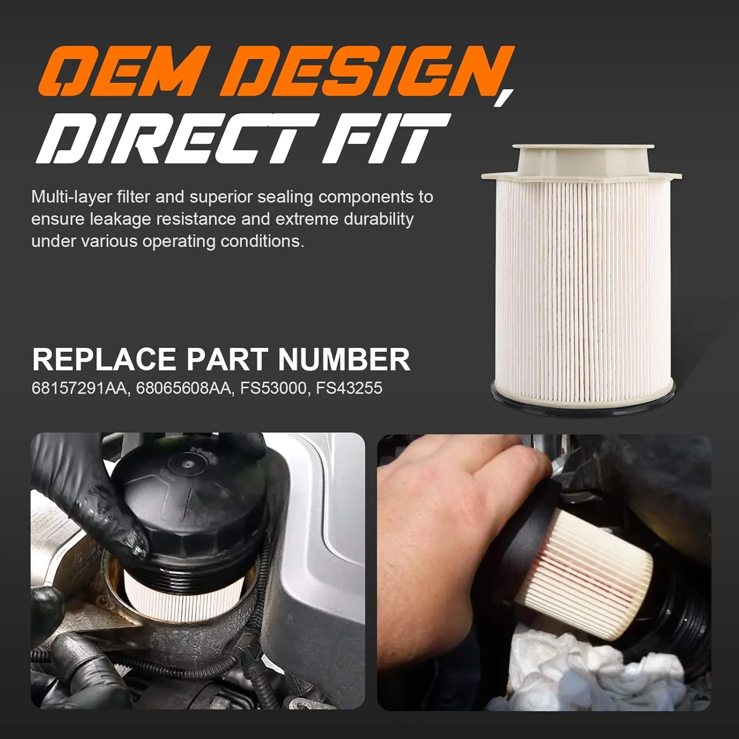 6.7 Cummins Fuel Filter for 2010-2020 Dodge Ram 2500 3500 4500 5500 6.7L Cummins Diesel Fuel Filter Water Separator Set with O-ring Replace # 68157291AA, 68065608AA