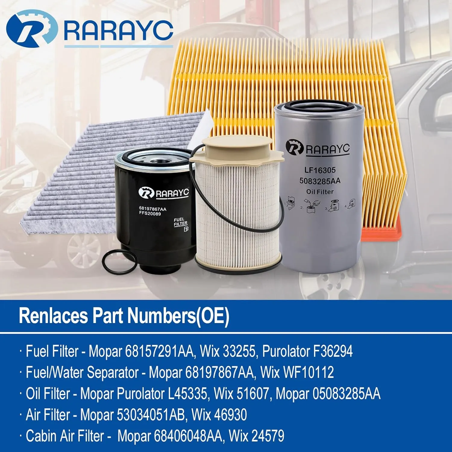 6.7L Cummins Fuel Filter Kit | Replacement for 2013-2018 Dodge Ram 2500 3500 4500 5500 6.7L | Replaces# 68197867AA 68157291AA 5083285AA Air Filter 53034051AB Cabin Air Filter 68406048AA