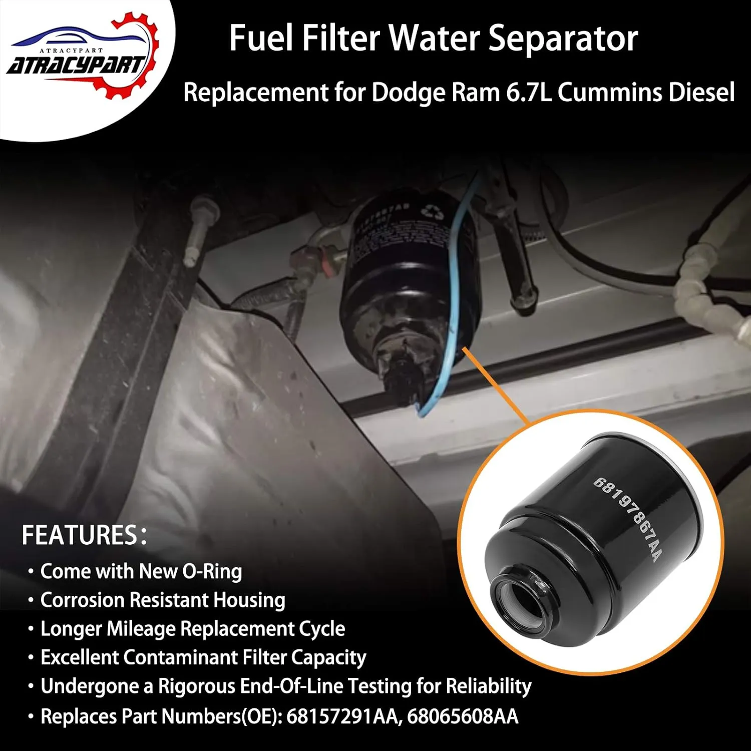 6.7L Cummins Fuel Filter Water Separator Set | Replacement for 2013-2018 Dodge Ram 2500 3500 4500 5500 6.7L Cummins Turbo Diesel Engines | Replaces# 68197867AA, 68157291AA