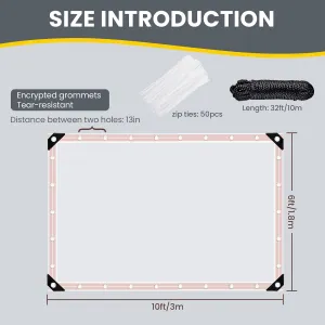 6X10FT Clear Waterproof Tarps(Increase Grommets,Windproof Rope  Ties) Poly Tarpaulin Outdoor Garden Rainproof Covering,Clear Vinyl Tarp with for Patio,for Covering Henhouse Porch Canopy Plant Camping