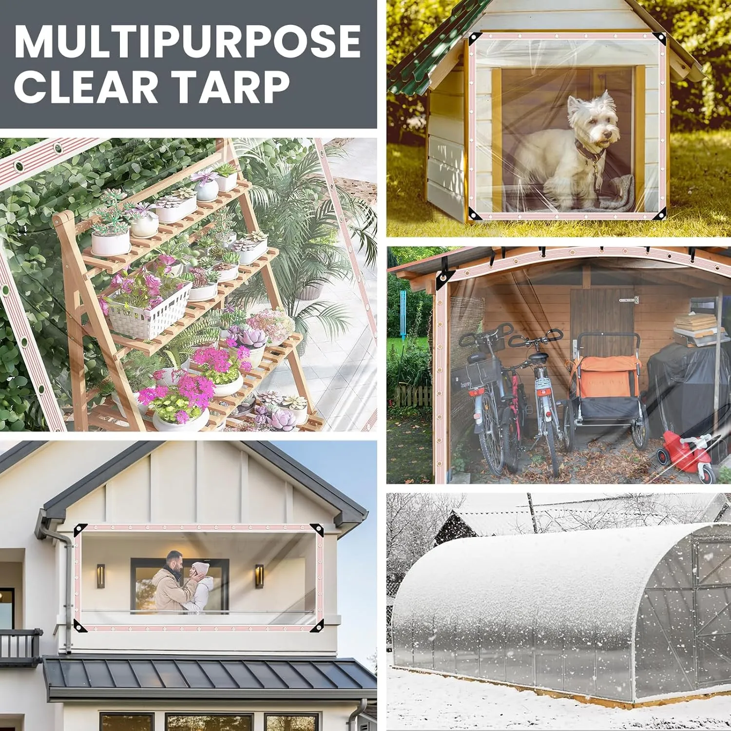 6X10FT Clear Waterproof Tarps(Increase Grommets,Windproof Rope  Ties) Poly Tarpaulin Outdoor Garden Rainproof Covering,Clear Vinyl Tarp with for Patio,for Covering Henhouse Porch Canopy Plant Camping
