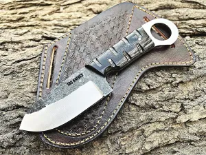7'' Full Tang Fixed Blade Outdoor Camping Hunting Knife In Sheath Gift For Him | 1095 High Carbon Steel Knife | Bushcraft Survival Knife Gift | Cowboy knives | Pancake leather sheath (BLACK)