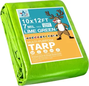 7 Mil Lime Green 10x12 Feet Tarp -Multifuctional Poly Tarp - Cover,Waterproof, UV Resistant, Weather Resistant