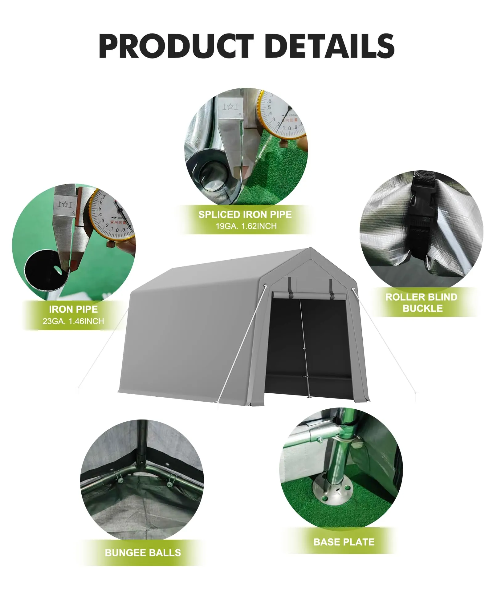 7 x 10 ft Portable Carport, Storage Shed with Heavy Duty Waterproof Tarp & 2 Roll-Up Zipper Doors, Ideal Tent for Motorcycles, Bikes, Garden Tools, and Firewood