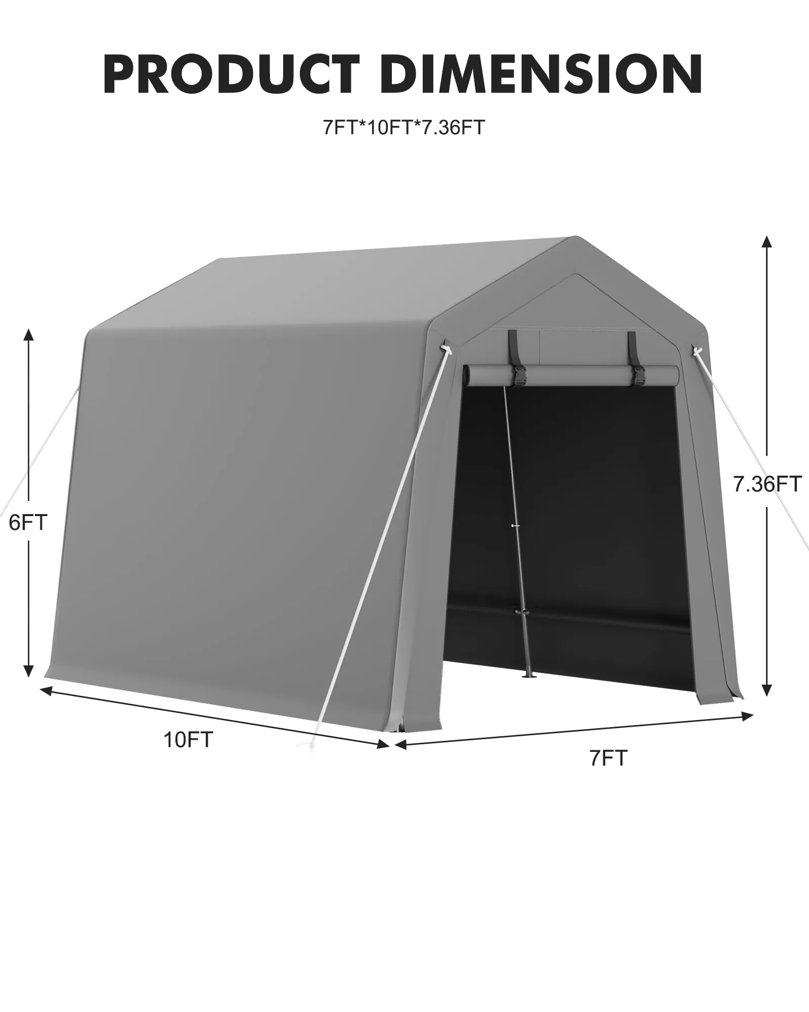 7 x 10 ft Portable Carport, Storage Shed with Heavy Duty Waterproof Tarp & 2 Roll-Up Zipper Doors, Ideal Tent for Motorcycles, Bikes, Garden Tools, and Firewood