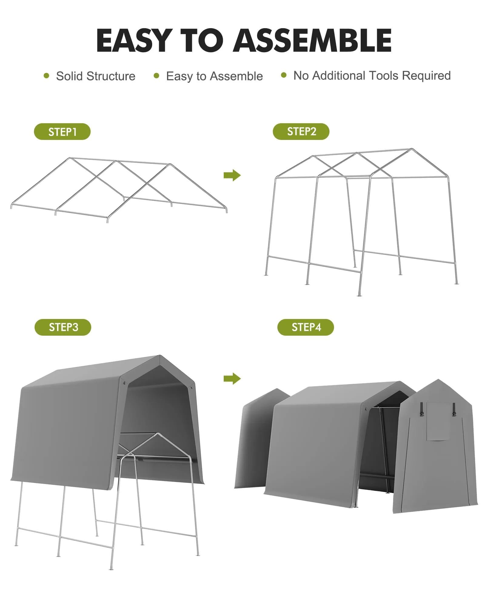 7 x 12 ft Portable Carport, Storage Shed with Heavy Duty Waterproof Tarp & 2 Roll-Up Zipper Doors, Ideal Tent for Motorcycles, Bikes, Garden Tools, and Firewood