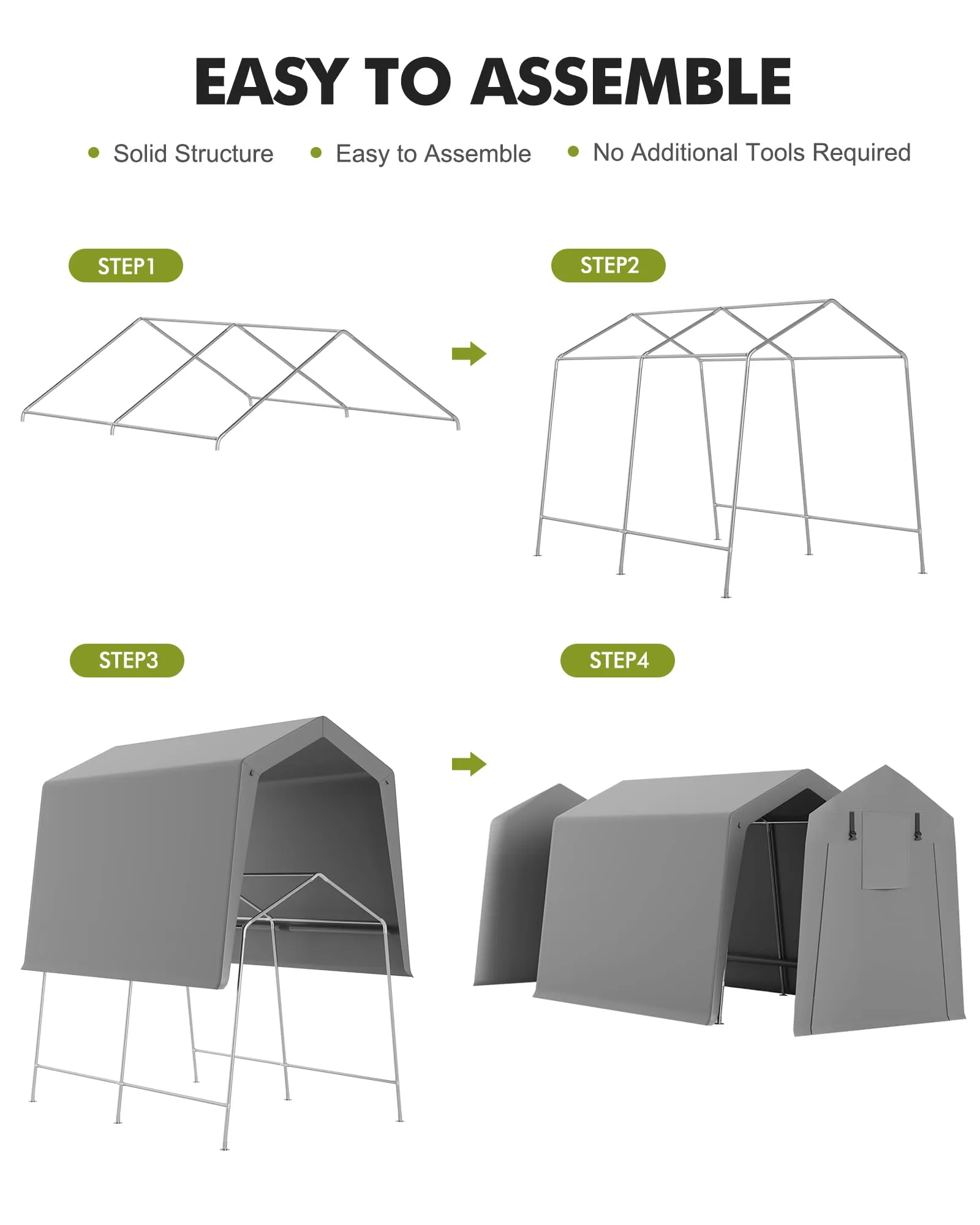 7 x 12 Ft Shelter Logic with Roll-Up Zipper Door Carport Storage Shed Heavy Duty Waterproof Tarp Storage Tent for Motorcycle, Bike, Garden Tools, Firewood