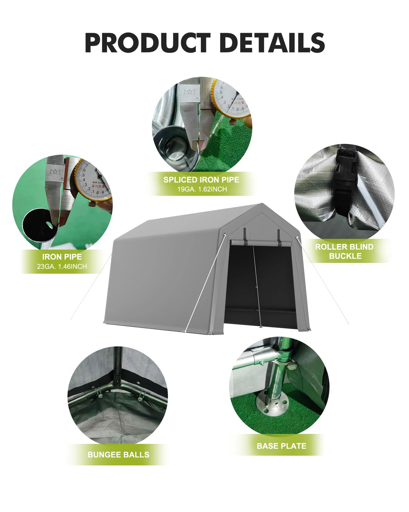 7 x 12 Ft Shelter Logic with Roll-Up Zipper Door Carport Storage Shed Heavy Duty Waterproof Tarp Storage Tent for Motorcycle, Bike, Garden Tools, Firewood