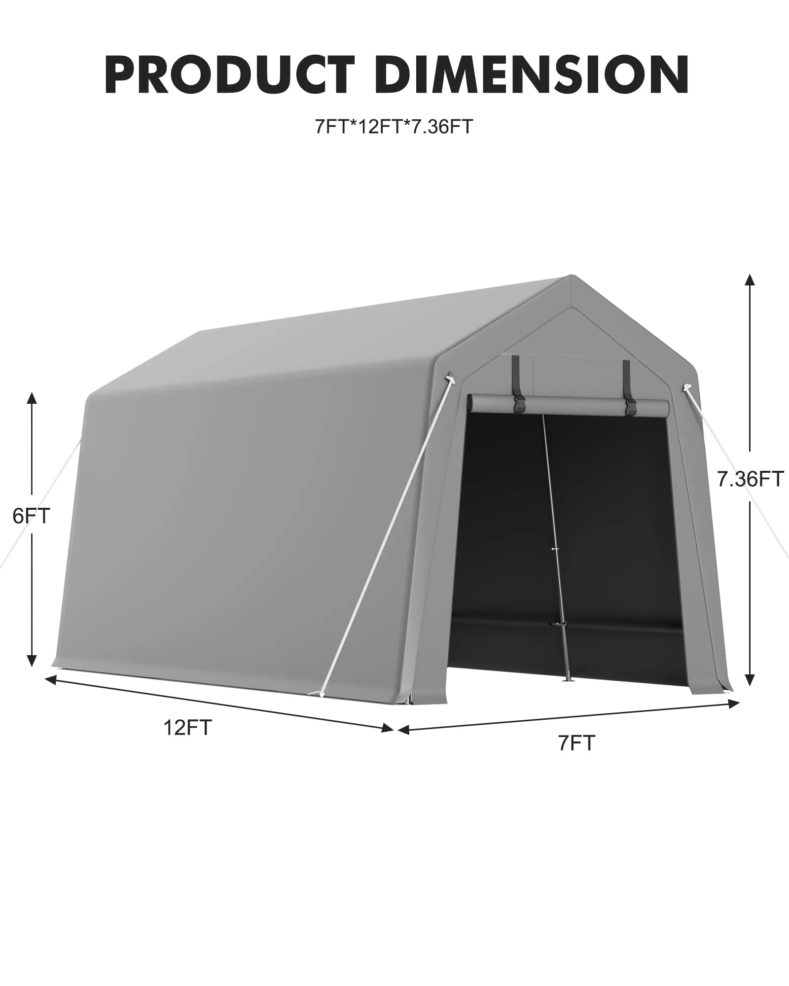 7 x 12 Ft Shelter Logic with Roll-Up Zipper Door Carport Storage Shed Heavy Duty Waterproof Tarp Storage Tent for Motorcycle, Bike, Garden Tools, Firewood