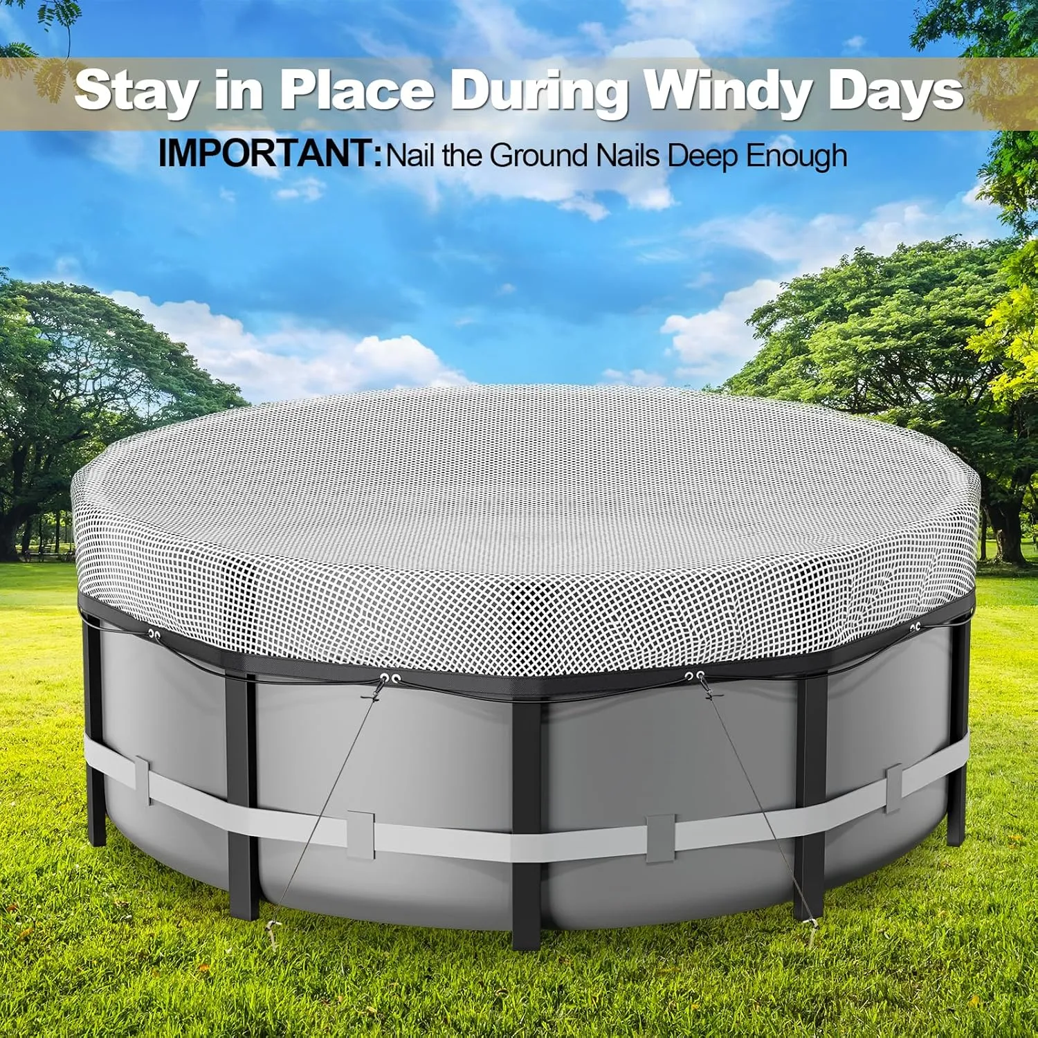 8 Ft Round Pool Cover, Solar Cover for Above Ground Pools,Waterproof Stock Tank Pool Covers Protector with Rope Tie and Ground Nails, PE Tarp Ideal for Waterproof and Dustproof (Clear)