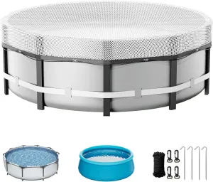 8 Ft Round Pool Cover, Solar Cover for Above Ground Pools,Waterproof Stock Tank Pool Covers Protector with Rope Tie and Ground Nails, PE Tarp Ideal for Waterproof and Dustproof (Clear)