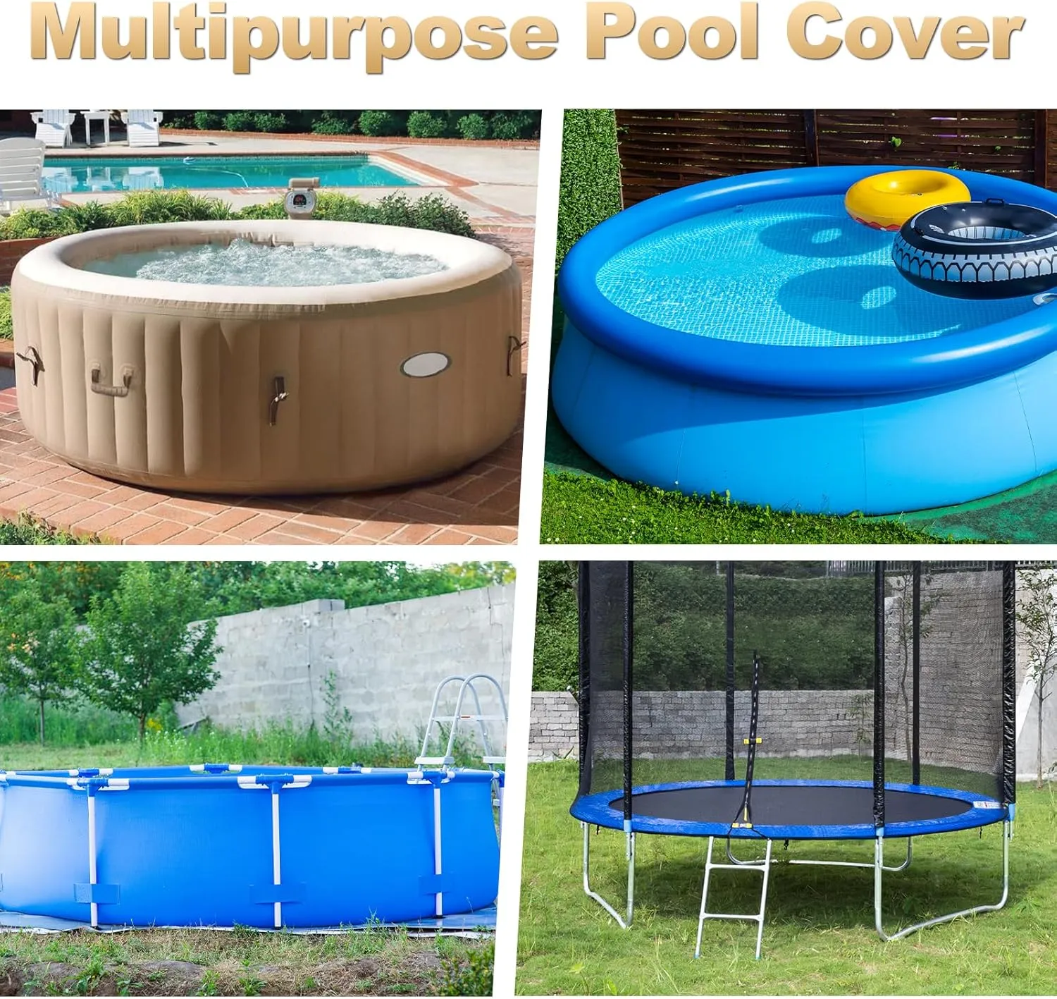 8 Ft Round Pool Cover, Solar Cover for Above Ground Pools,Waterproof Stock Tank Pool Covers Protector with Rope Tie and Ground Nails, PE Tarp Ideal for Waterproof and Dustproof (Clear)