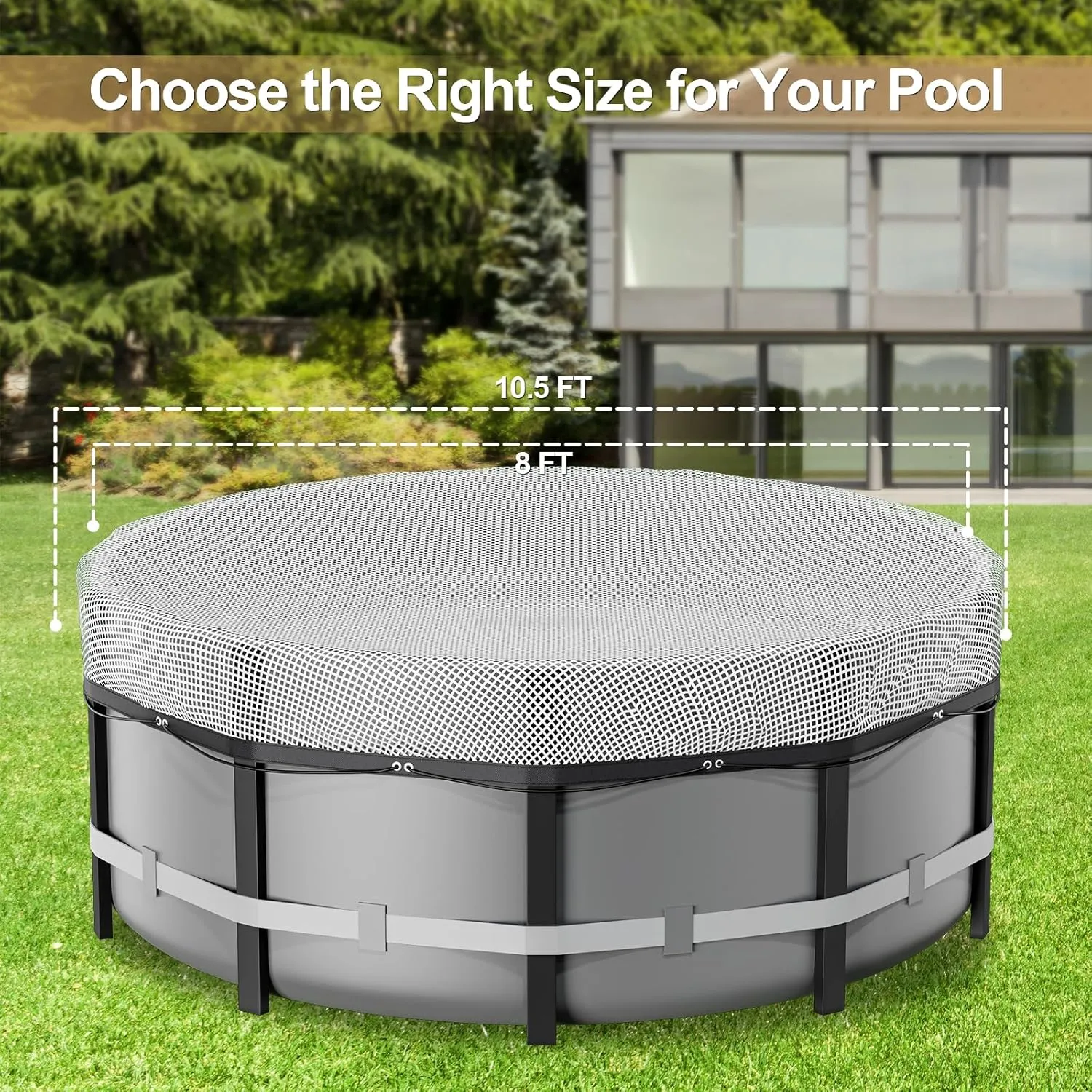 8 Ft Round Pool Cover, Solar Cover for Above Ground Pools,Waterproof Stock Tank Pool Covers Protector with Rope Tie and Ground Nails, PE Tarp Ideal for Waterproof and Dustproof (Clear)