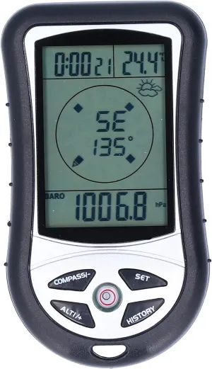 8 IN 1 Altimeter, Digital Compass, Hiking Thermometer, Barometer, Weather, Timer with Backlight for Mountaineering Outside -2300 to 29500FT 1100MBAR, 300mbar to 1100mbar, English Manual, Lanyard