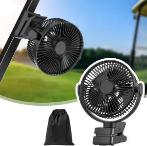 8-inch Magnetic Clip on Fan for Golf Cart, 12000mAH Battery Operated Portable Fan with 5 Speeds, LED Lantern, Magnetic Base, Compatible with EZGO Club Car Yamaha, Ideal Golf Cart Accessories
