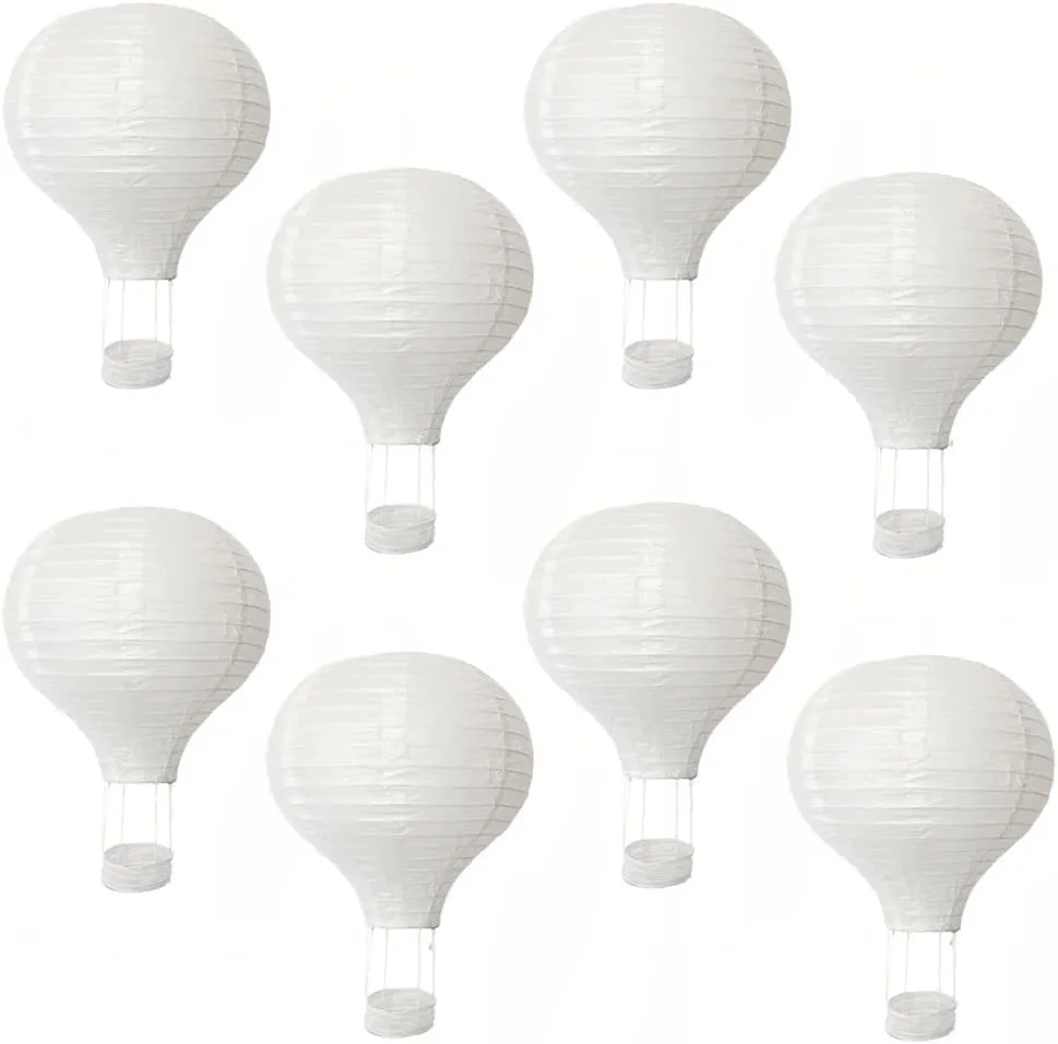 8PCS Hanging White Hot Air Balloon Paper Lanterns Set, 12 inch Reusable Derorative Chinese Japanese Party Ball Lamps for DIY Craft Lantern Home Decor Party Decoration Gift