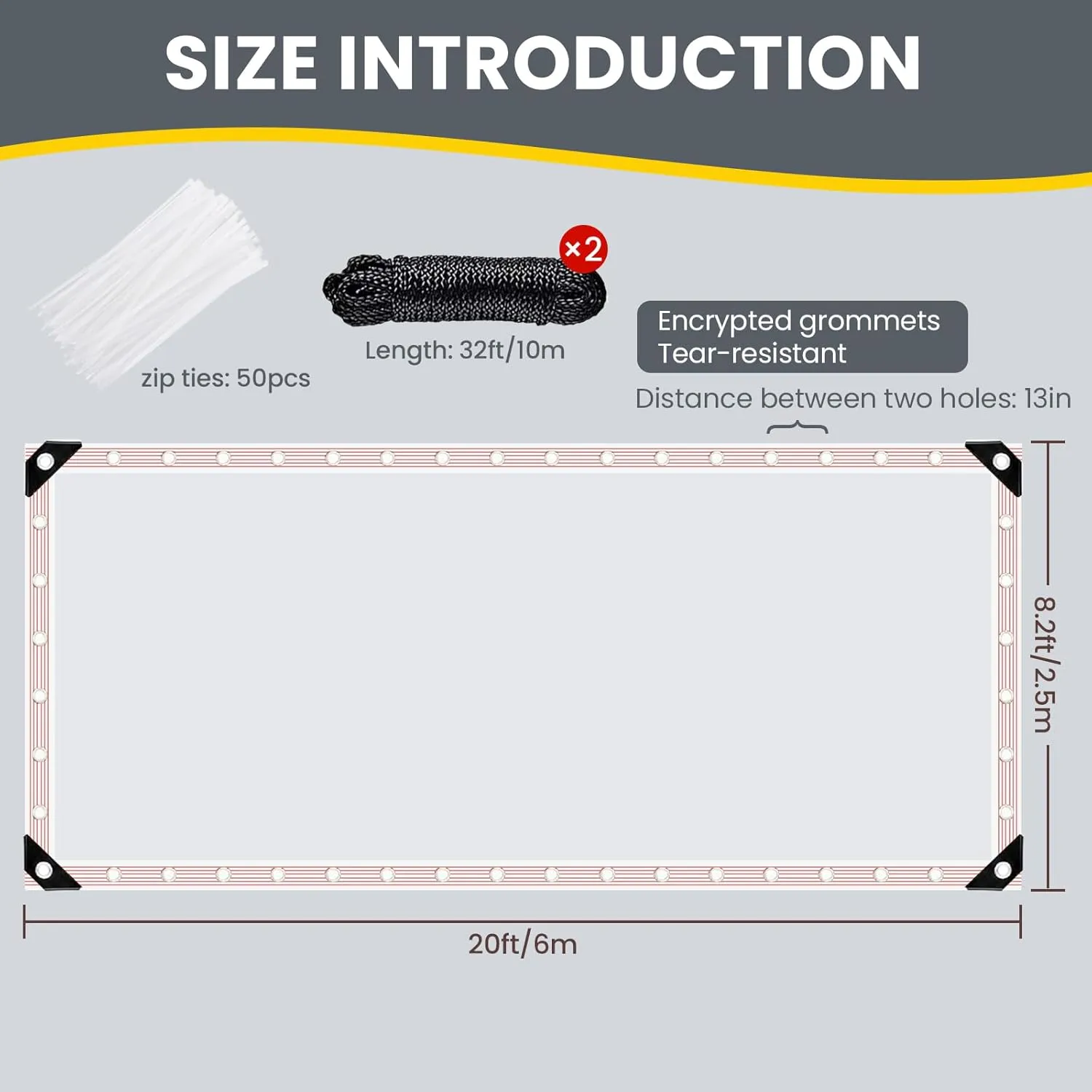 8x20FT Clear Tarps Heavy Duty Waterproof (Increase Grommets,Windproof Rope  Ties) Poly Tarpaulin Outdoor Garden Rainproof Covering,Clear Vinyl Tarp with for Patio,for Covering Henhouse Porch Canopy