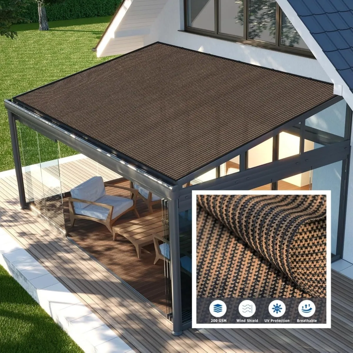 90% Sunblock Shade Cloth, Garden Outdoor Shade Fabric HDPE Mesh Tarp with Grommets,Rectangle Privacy Screen for Balcony, Terrace, Car Shading,Privacy Screen(3x6m / 10x20ft)