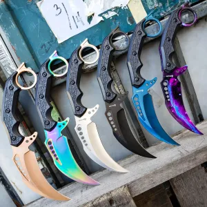 9.5" CSGO Tactical Combat Full Tang Talon FIXED BLADE Hunting Survival Karambit Knife