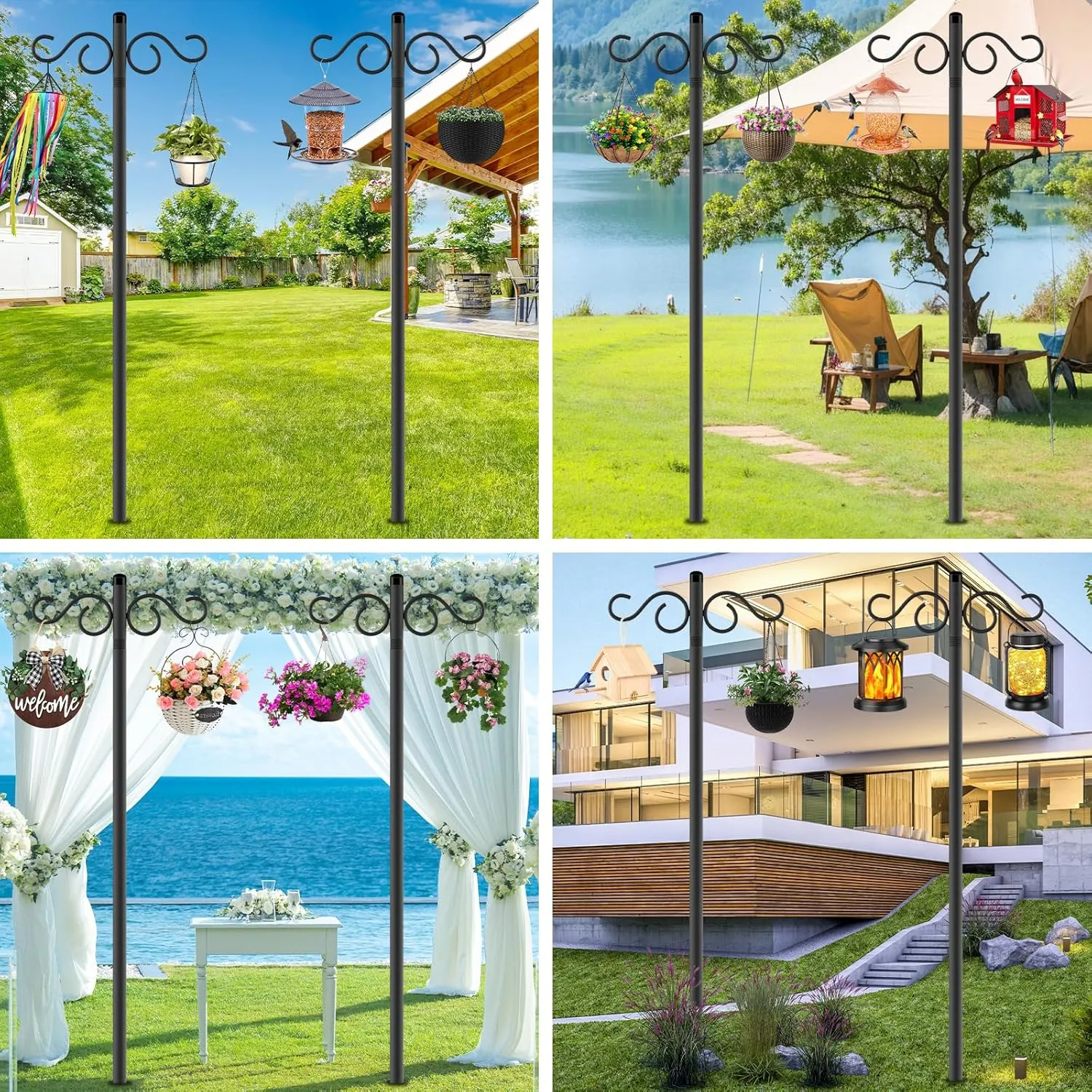 Adjustable Shepherd Hooks for Outdoor,2 Pack 90 Inch 5 Prong Base Bird Two Sided Feeder Poles,Heavy Duty Shepherds Hook,Suitable for Garden in Hanging Flower Basket,Lantern,Bird Nests