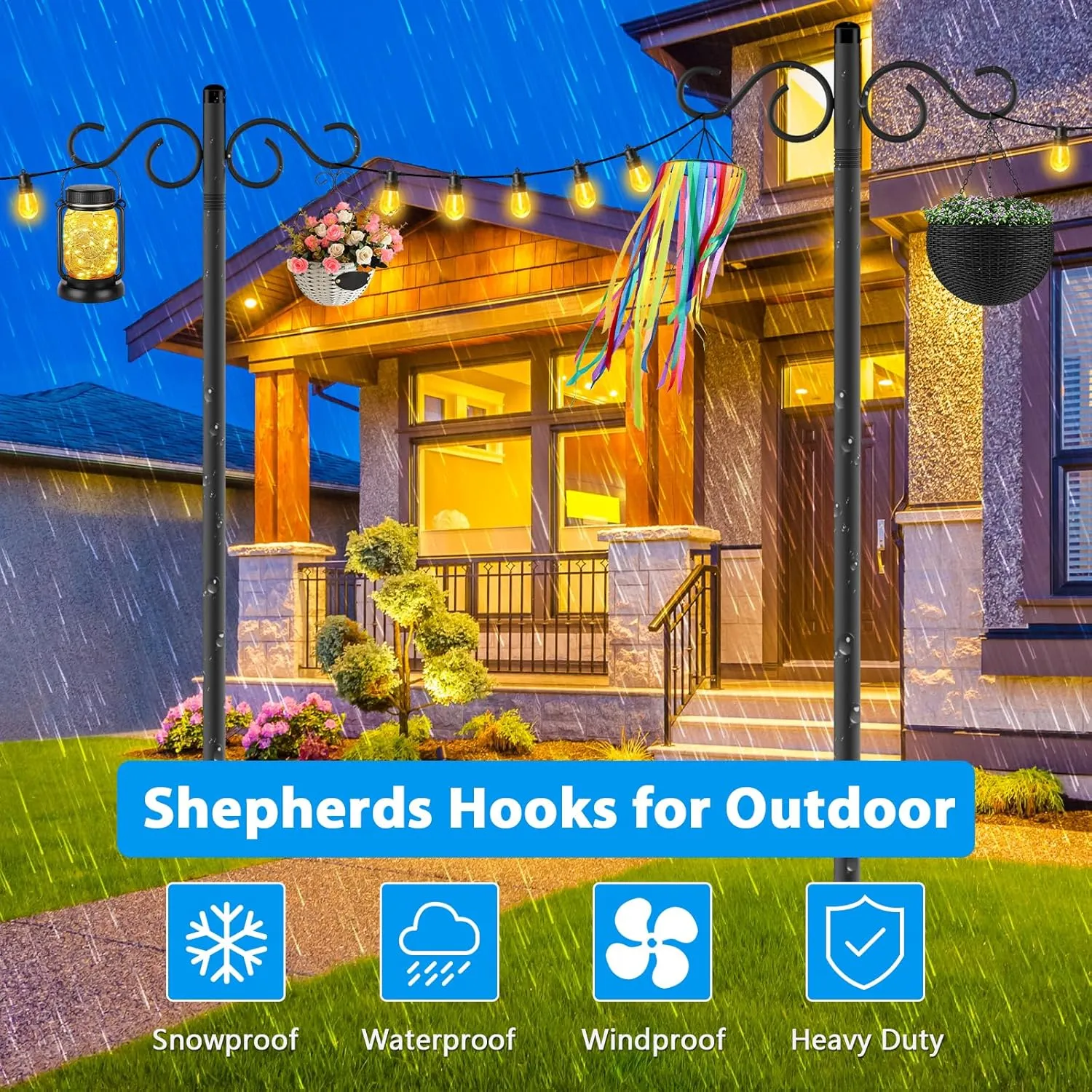 Adjustable Shepherd Hooks for Outdoor,2 Pack 90 Inch 5 Prong Base Bird Two Sided Feeder Poles,Heavy Duty Shepherds Hook,Suitable for Garden in Hanging Flower Basket,Lantern,Bird Nests
