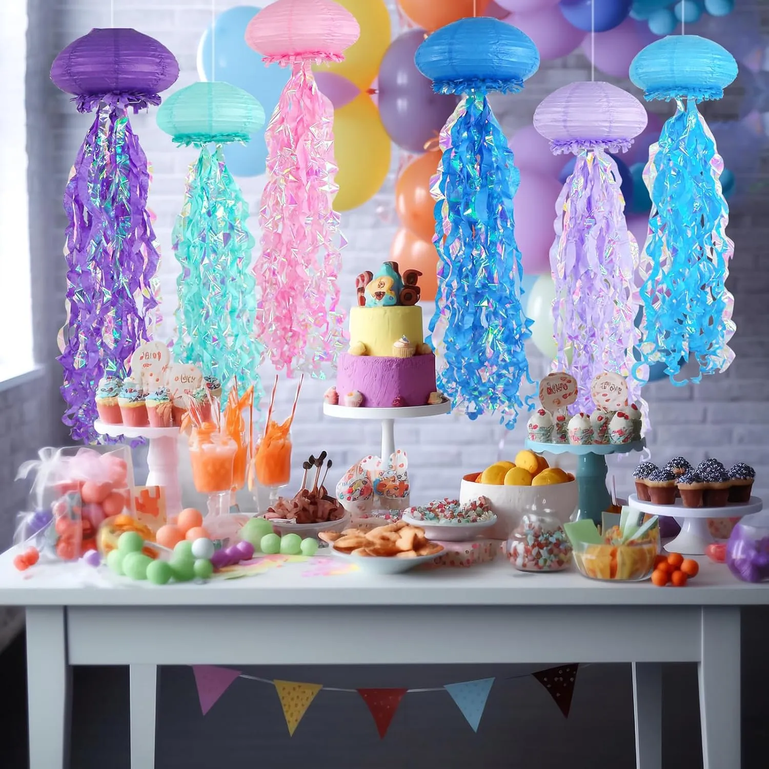 ADLKGG Jellyfish Paper Lanterns, Blue Pink Purple Under The Sea Party Decorations, Hanging Jelly Fish for Mermaid Ocean Themed Birthday Party Decorations, Baby Shower Classroom Decor, 6PCS