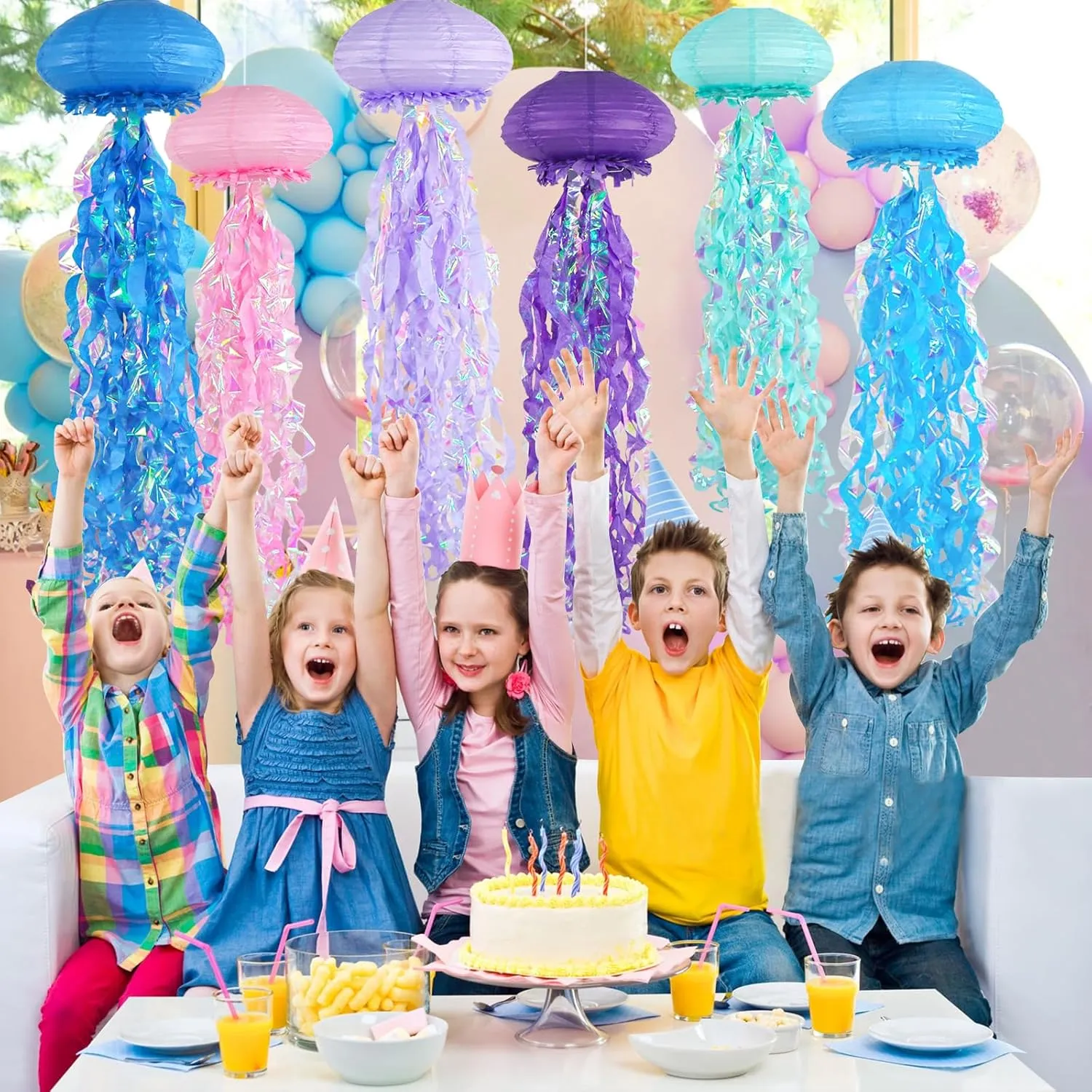 ADLKGG Jellyfish Paper Lanterns, Blue Pink Purple Under The Sea Party Decorations, Hanging Jelly Fish for Mermaid Ocean Themed Birthday Party Decorations, Baby Shower Classroom Decor, 6PCS