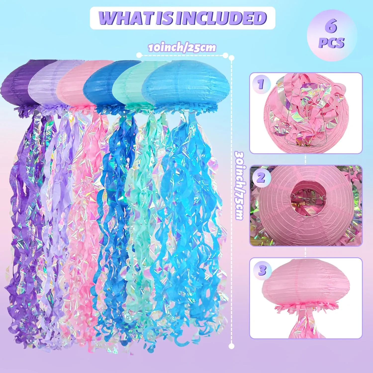 ADLKGG Jellyfish Paper Lanterns, Blue Pink Purple Under The Sea Party Decorations, Hanging Jelly Fish for Mermaid Ocean Themed Birthday Party Decorations, Baby Shower Classroom Decor, 6PCS