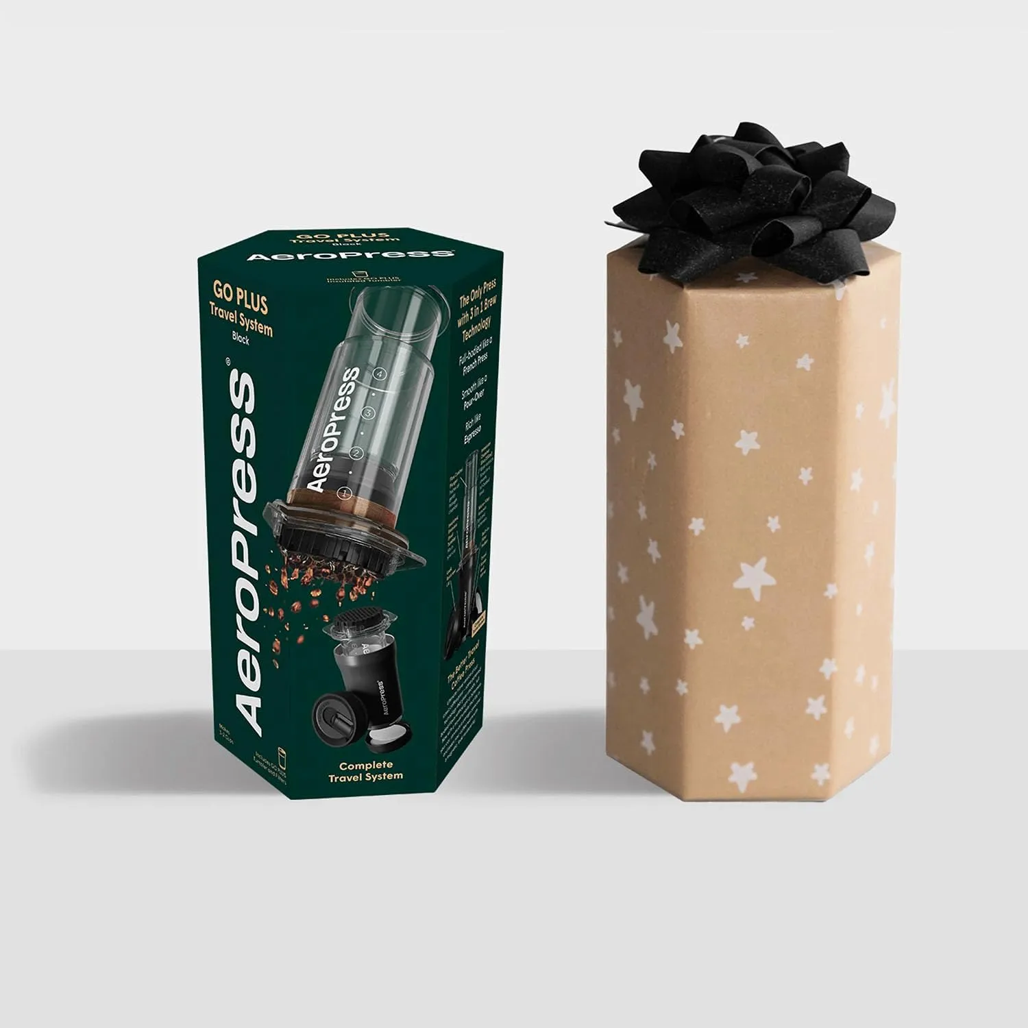 AeroPress Go Plus, Small Portable Coffee Maker for Travel & Camping - 3 In 1 Brew Method Combines French Press, Pourover, Espresso, Full Bodied Coffee without Bitterness, Coffee Press Kit - Black