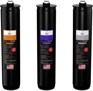 AFC™ Brand Model # AFC-KN-OPS-3PK Water Filters, Compatible with AFC™ Kinetico® Cartridge set (Part # 9461A, 9306B & 12778) Orange/Purple/Silver -Made in U.S.A. - 6 Month Pack