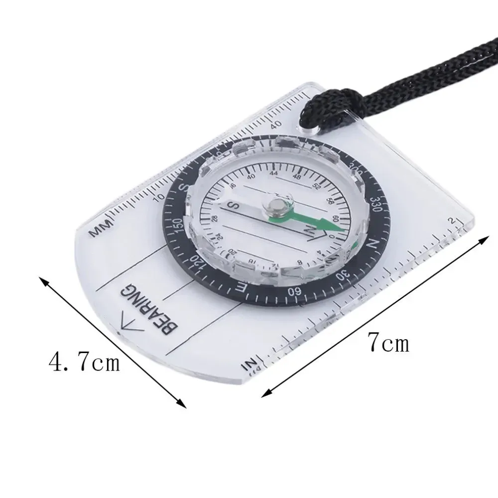 All-In-One Outdoor Hiking Camping Baseplate Compass Map Ruler - Mini Cute Stationery for School Supplies